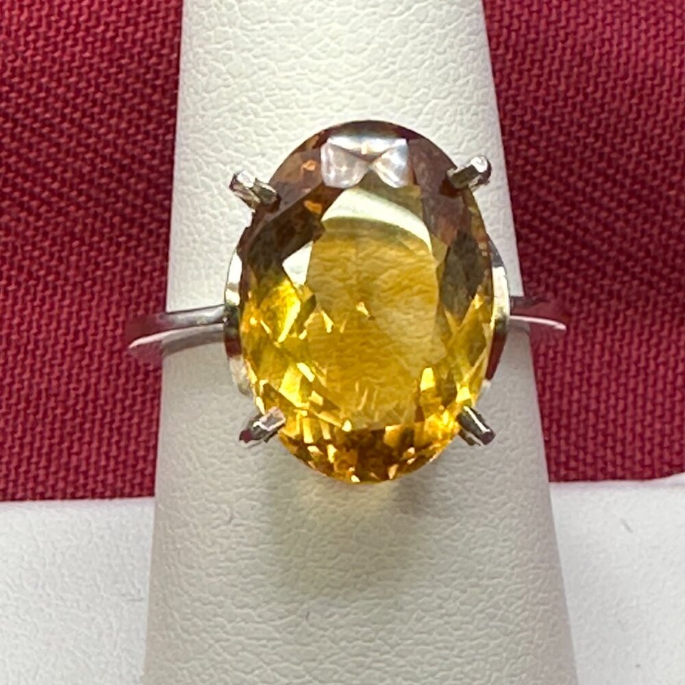Large Natural Citrine Stone Ring on Silver Base.  Size 8. - Picture 9 of 14